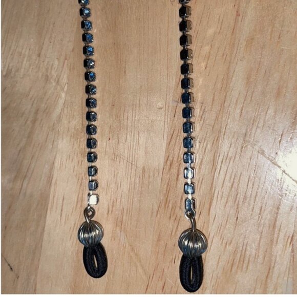Vintage Blue Pronged Crystal Eyeglass Chain Silver Bohemian Retro - Picture 4 of 4